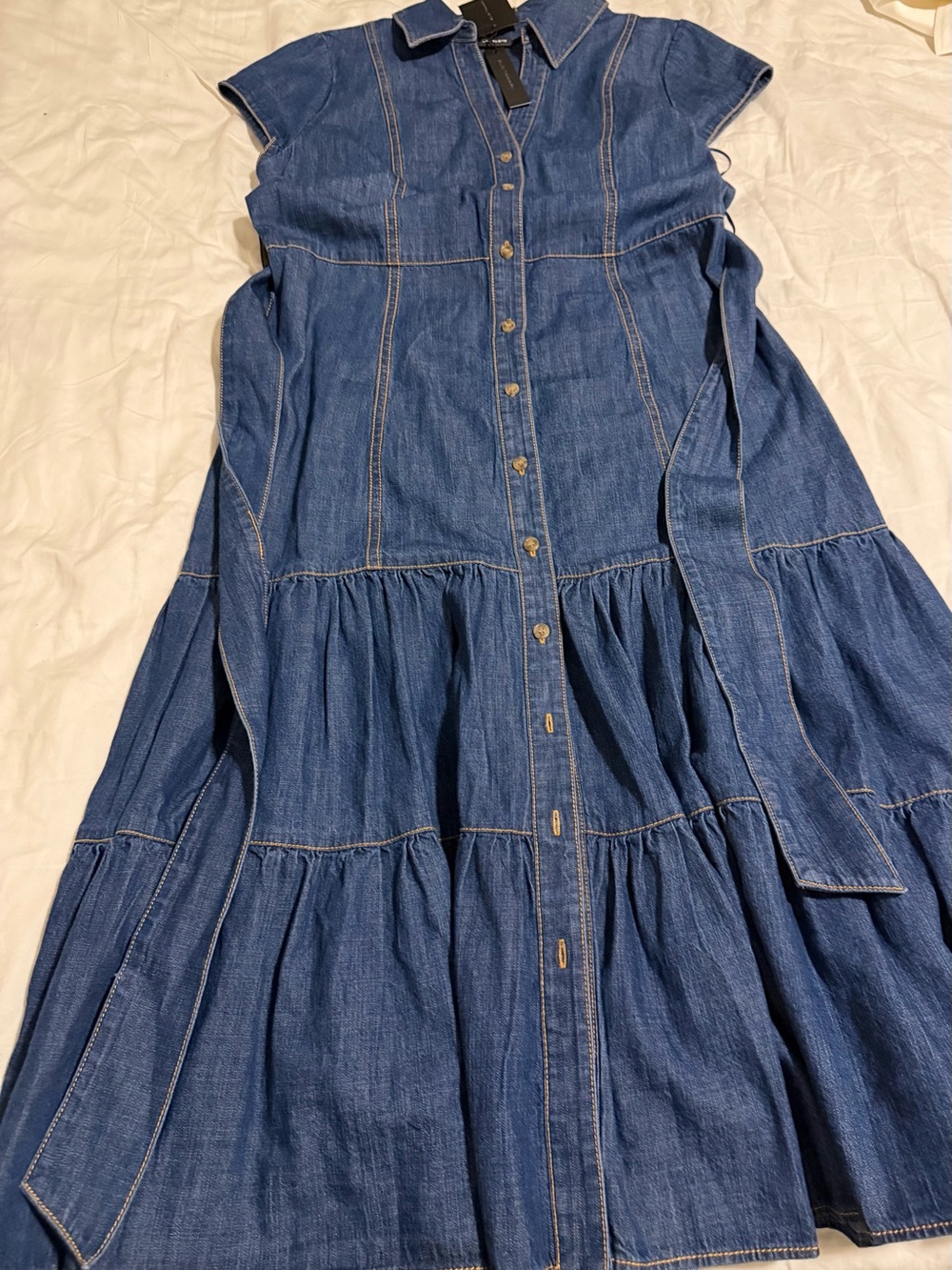 Elie Tahari Blue Denim Tiered Button-Front Dress
